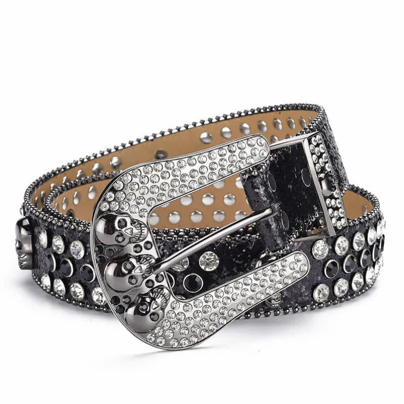 Women's Punk Skull Buckle Bead Edge Leather Belt sold by FloralTrip