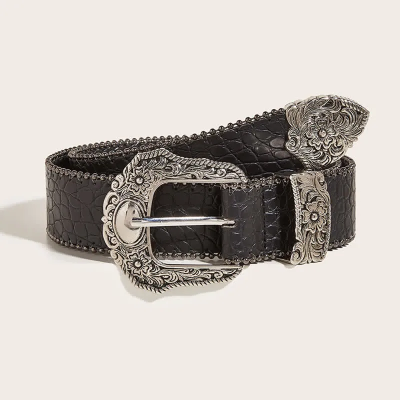 Women's Macrame Edge Crocodile Print Leather Belt sold by FloralTrip
