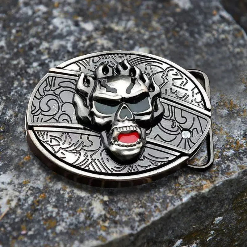 Men's DIY Flame Skull Hidden Folding Knife Leather Belt sold by FloralTrip product image thumbnail 3