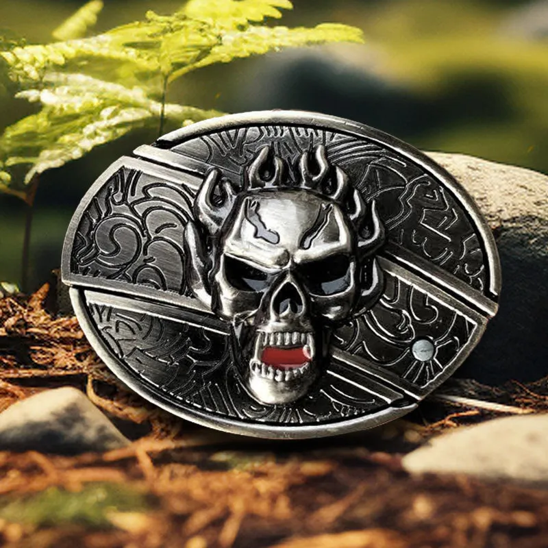 Men's DIY Flame Skull Hidden Folding Knife Leather Belt sold by FloralTrip