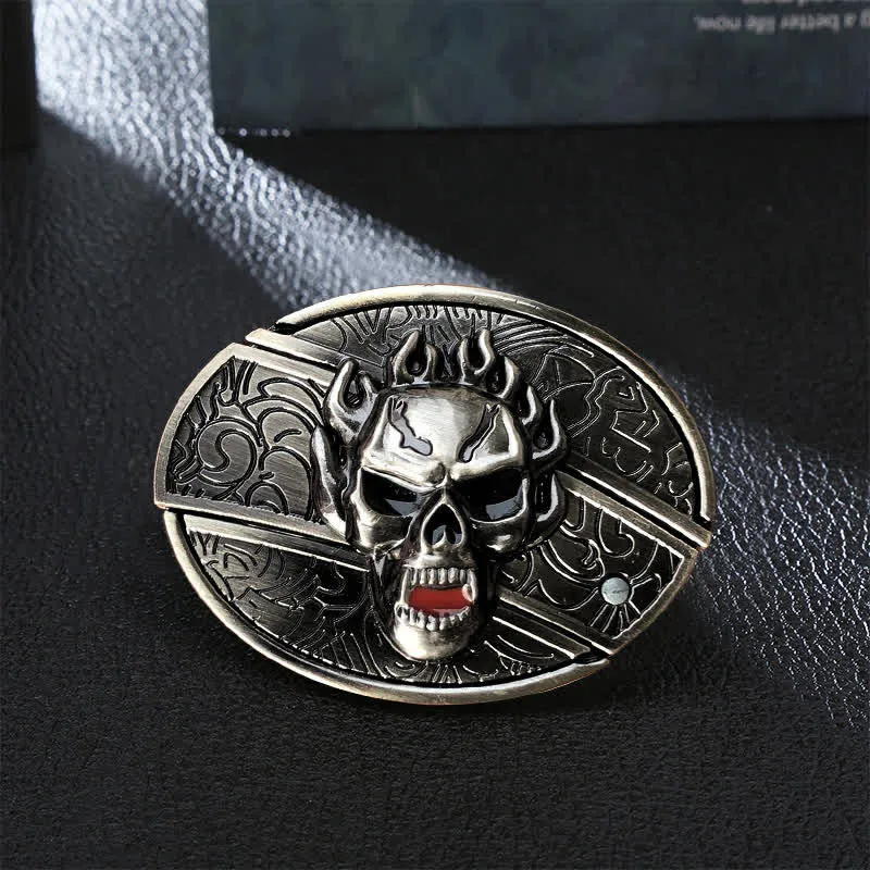 Men's DIY Flame Skull Hidden Folding Knife Leather Belt sold by FloralTrip product image thumbnail 4