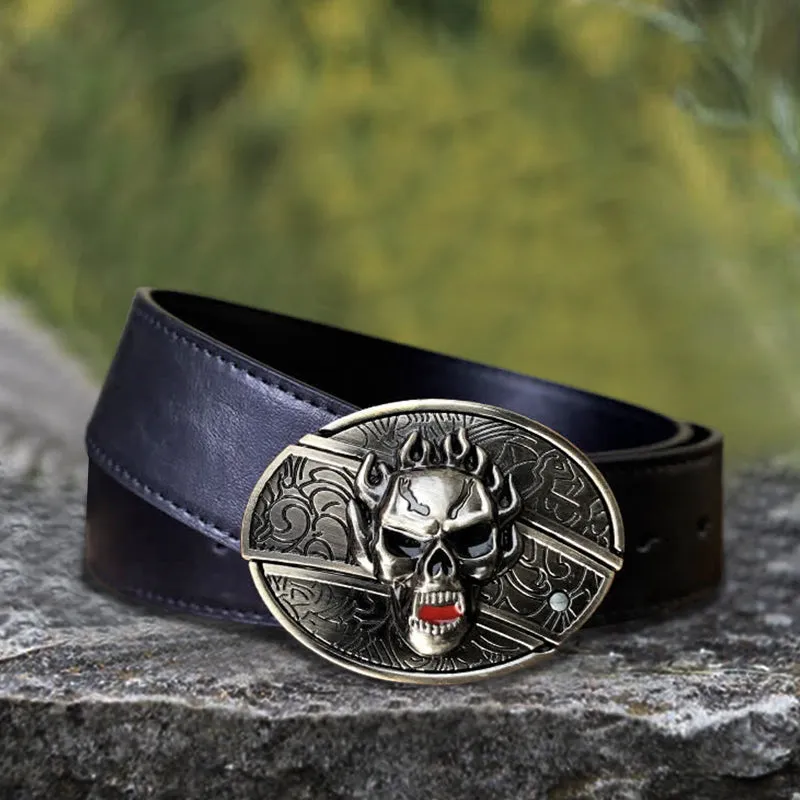 Men's DIY Flame Skull Hidden Folding Knife Leather Belt sold by FloralTrip product image thumbnail 2