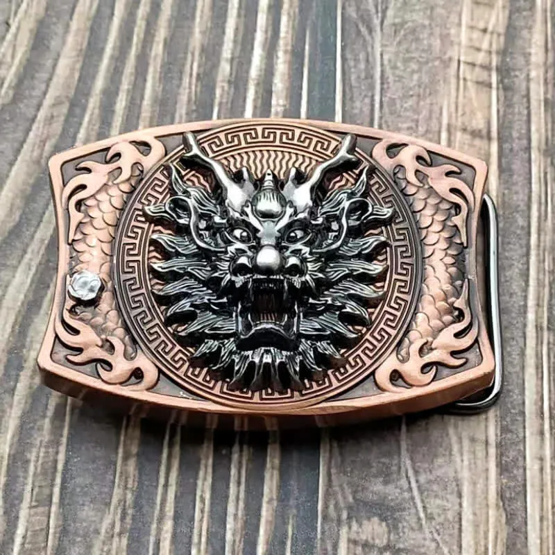 Men's DIY Red Bronze Dragon Hidden Folding Knife Leather Belt sold by FloralTrip product image thumbnail 2