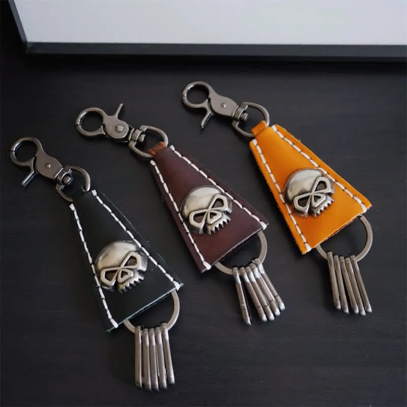 Punk Skull Head Handmade Leather Keychain sold by FloralTrip