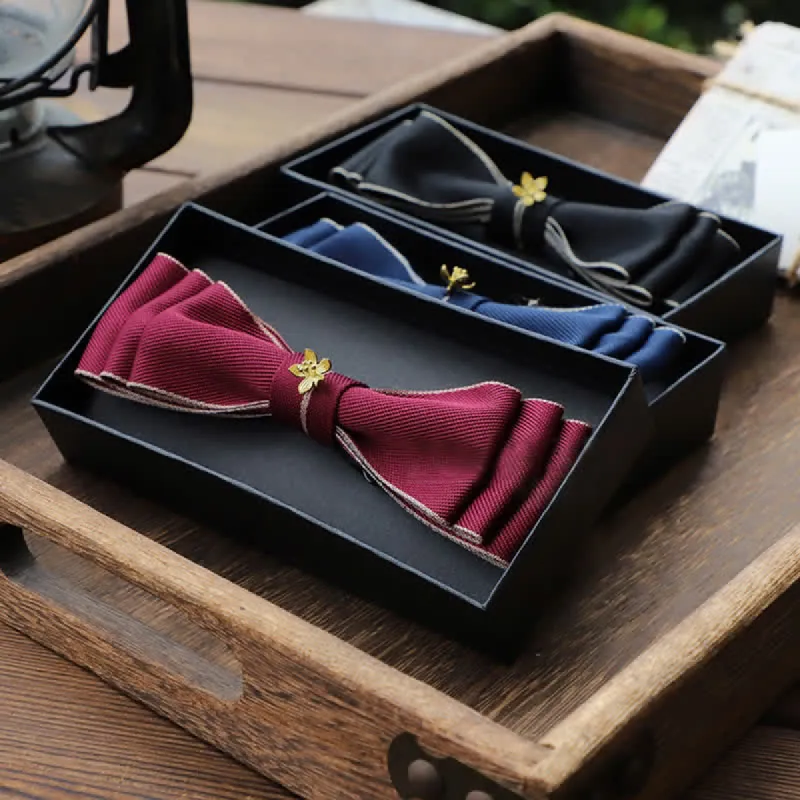 Men's Golden Flower Narrow Triple Layered Bow Tie sold by FloralTrip