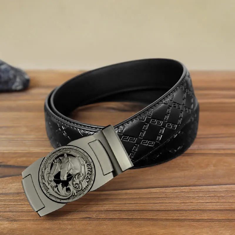Men's DIY Gray Horse Head Automatic Buckle Leather Belt sold by FloralTrip product image thumbnail 3
