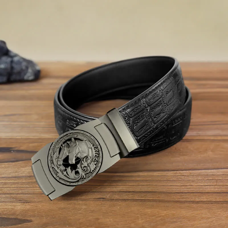 Men's DIY Gray Horse Head Automatic Buckle Leather Belt sold by FloralTrip product image thumbnail 4