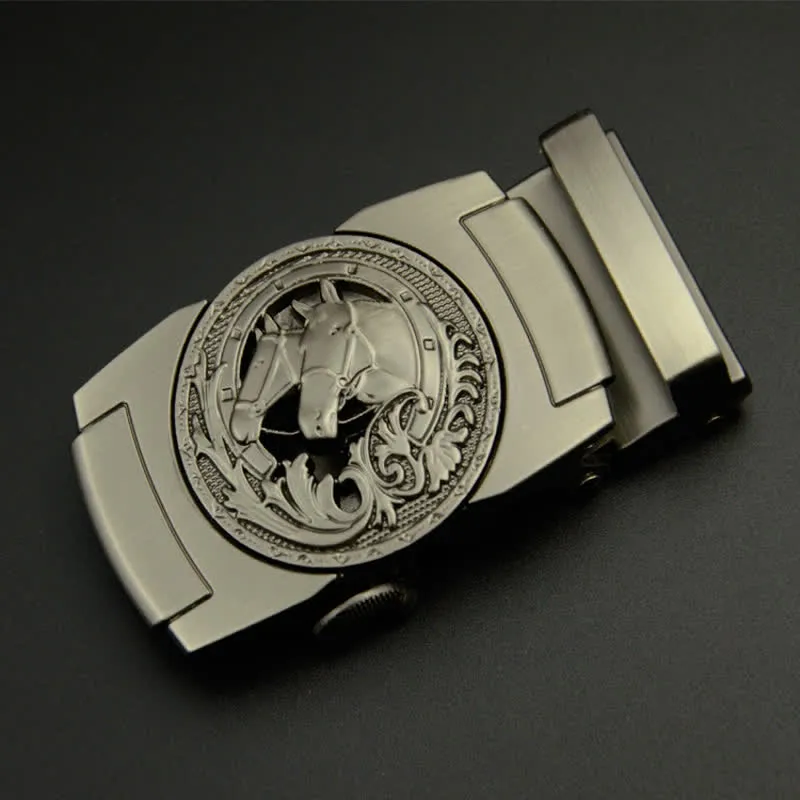 Men's DIY Gray Horse Head Automatic Buckle Leather Belt sold by FloralTrip