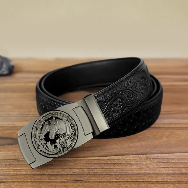 Men's DIY Gray Horse Head Automatic Buckle Leather Belt sold by FloralTrip product image thumbnail 5
