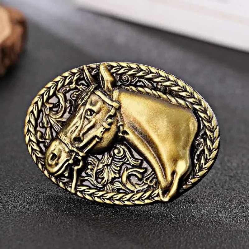 Men's DIY Engraved Horse Head Buckle Leather Belt sold by FloralTrip