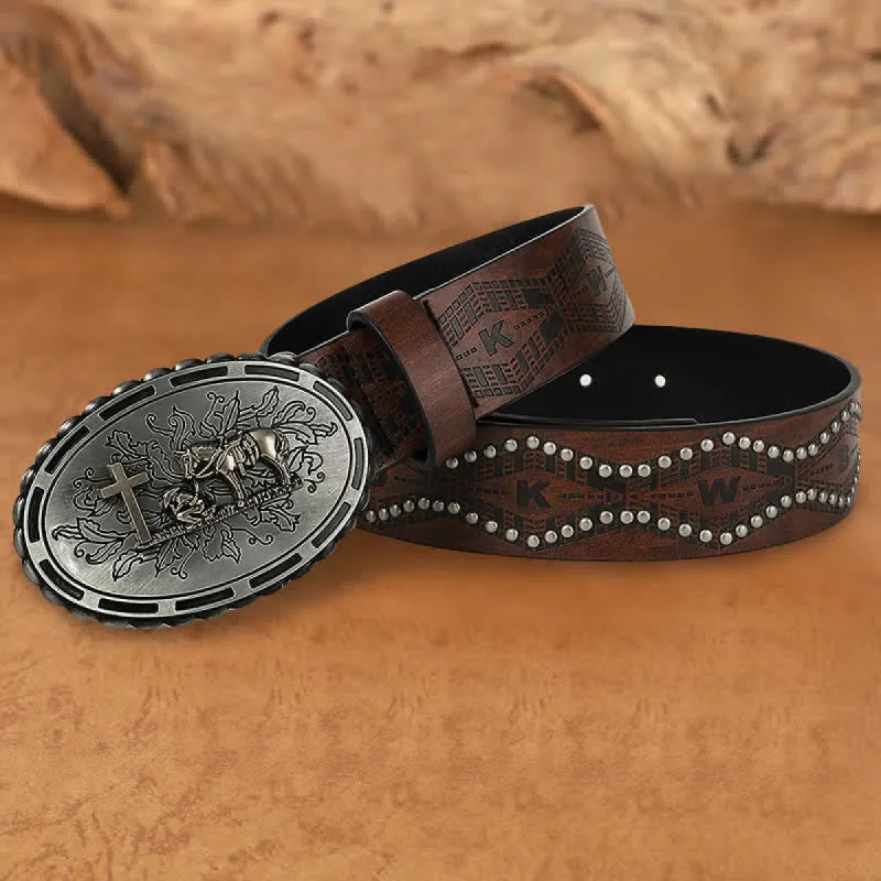 Women's Prayer Buckle Rivet Studded Leather Belt sold by FloralTrip