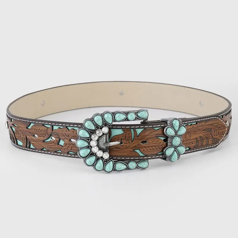Women's Turquoise Embossed Flower Western Leather Belt sold by FloralTrip