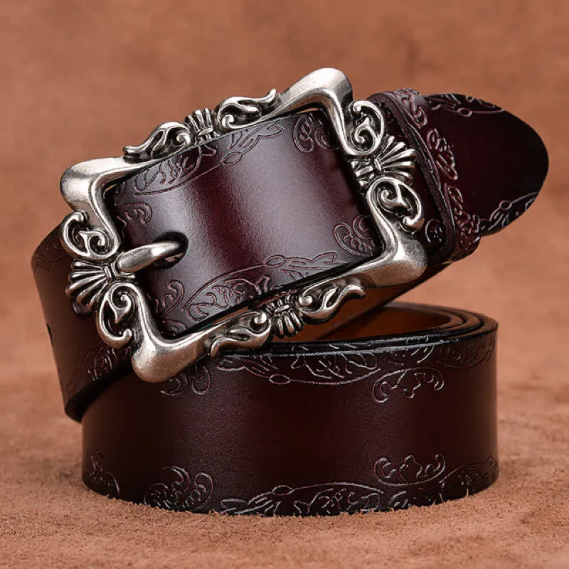 Women's Elegant Carved Flower Buckle Leather Belt sold by FloralTrip