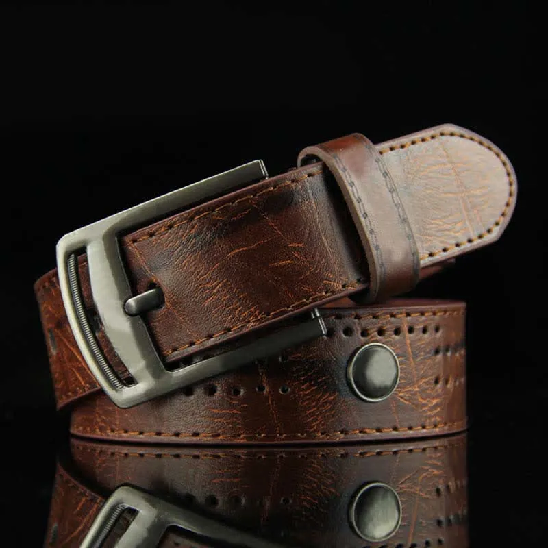 Men's Casual Punk Rivet Antique Hollow Leather Belt sold by FloralTrip