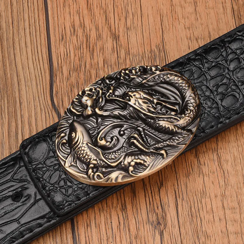 Men's Dragon Fish Crocodile Pattern Leather Belt sold by FloralTrip