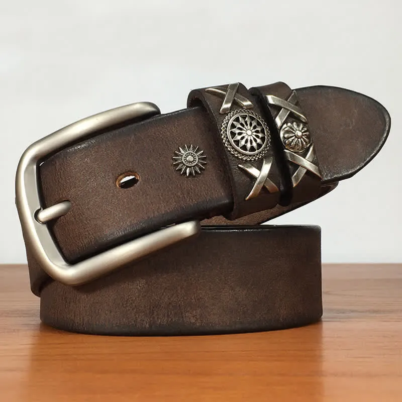 Men's Unique Rivet Studded Handmade Leather Belt sold by FloralTrip