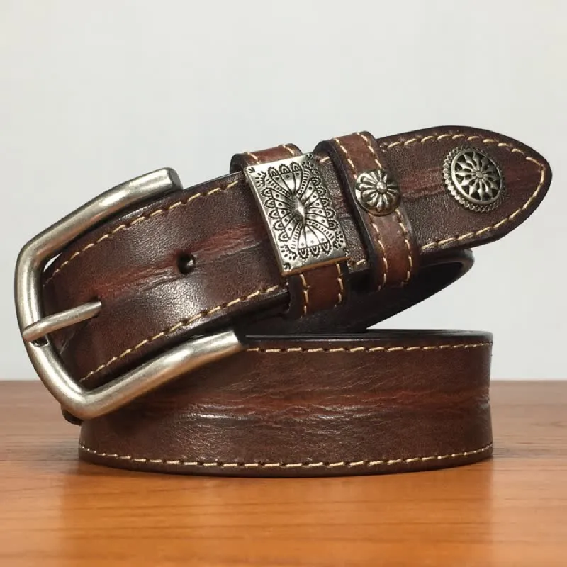 Men's Vintage Rivet Decor Full Grain Leather Belt sold by FloralTrip