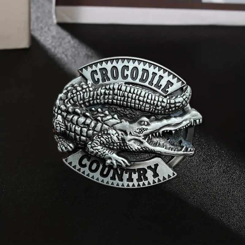 Men's DIY Jungle Crocodile Country Buckle Leather Belt sold by FloralTrip