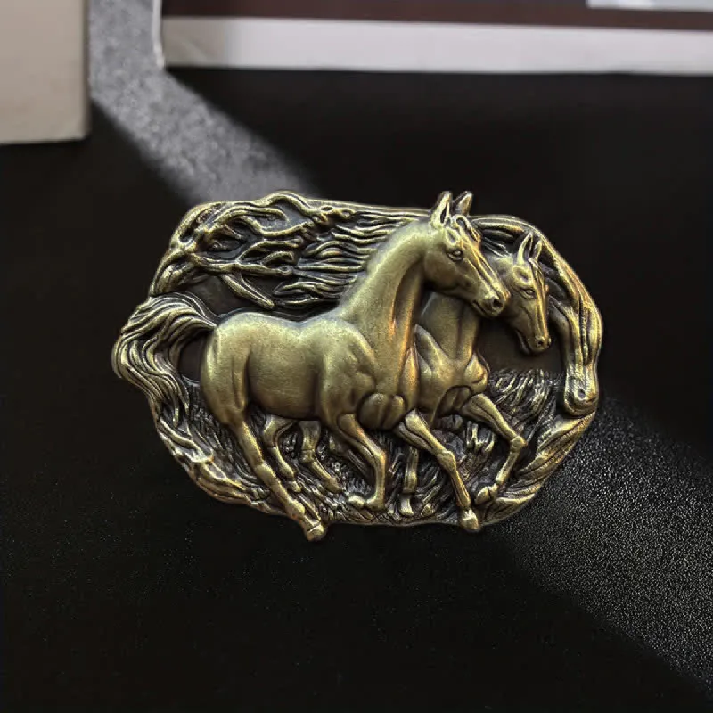 Men's DIY Wild Running Horses Buckle Leather Belt sold by FloralTrip
