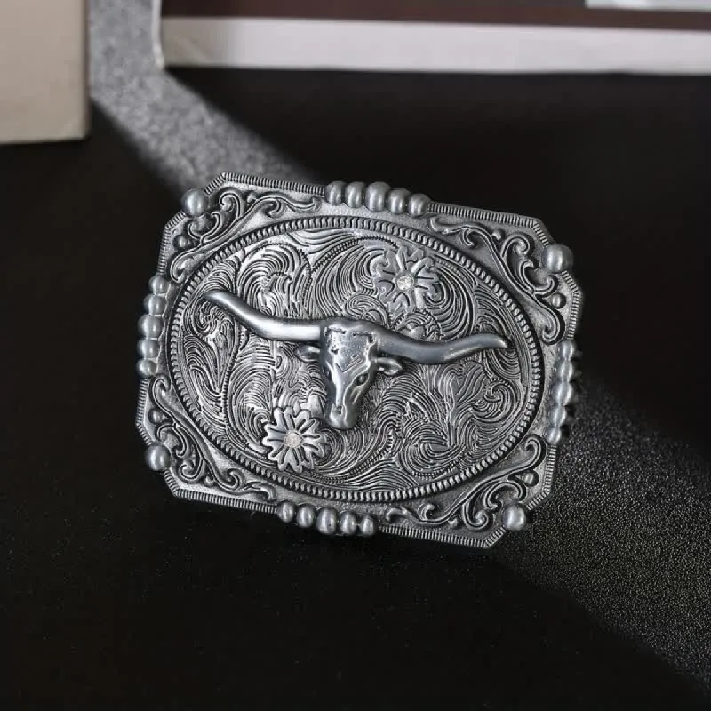 Men's DIY Longhorn Bull Head Buckle Leather Belt sold by FloralTrip