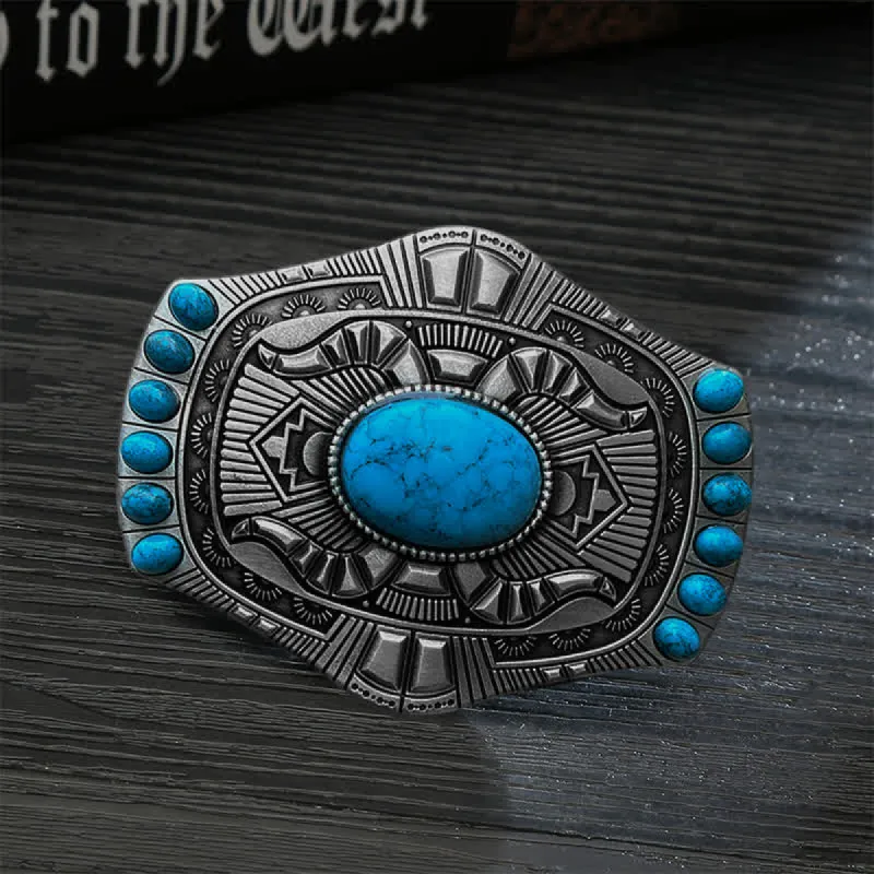 Men's DIY Artificial Turquoise Bohemia Buckle Leather Belt sold by FloralTrip