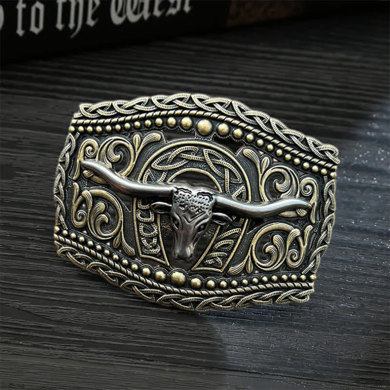 Men's DIY Hollow Bull Head Buckle Leather Belt sold by FloralTrip