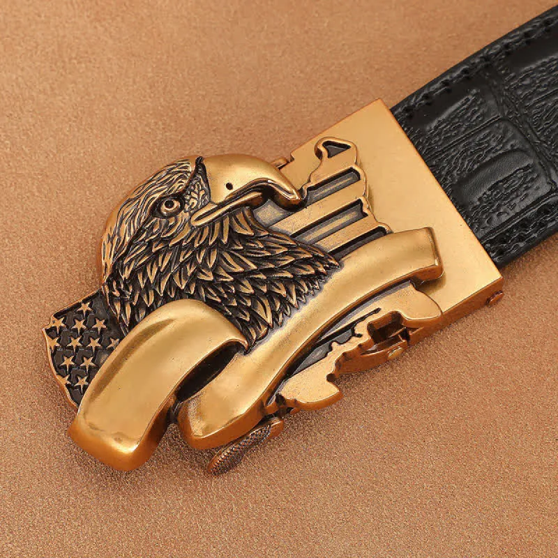 Men's DIY Eagle Flag Automatic Buckle Leather Belt sold by FloralTrip