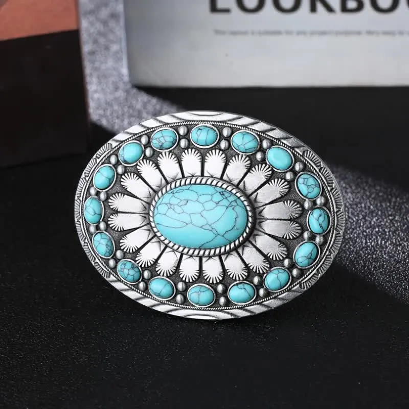 Men's DIY Dazzling Turquoise Buckle Leather Belt sold by FloralTrip