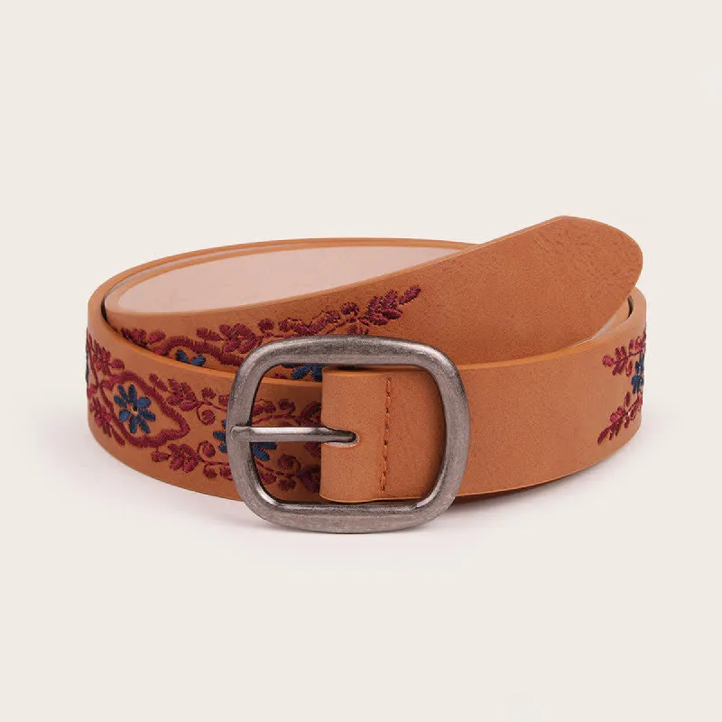 Women's Ethnic Style Flower Embroidery Leather Belt sold by FloralTrip