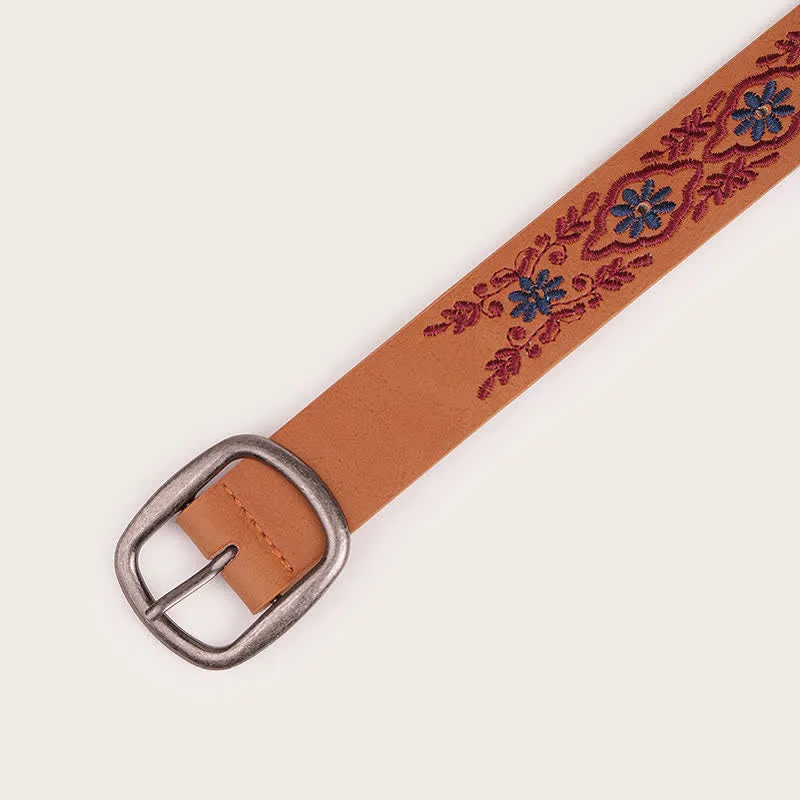 Women's Ethnic Style Flower Embroidery Leather Belt sold by FloralTrip product image thumbnail 2