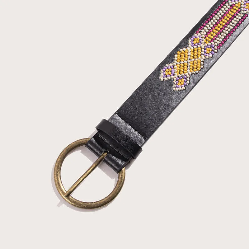 Women's Boho Floral Embroidery Ethnic Leather Belt sold by FloralTrip product image thumbnail 5
