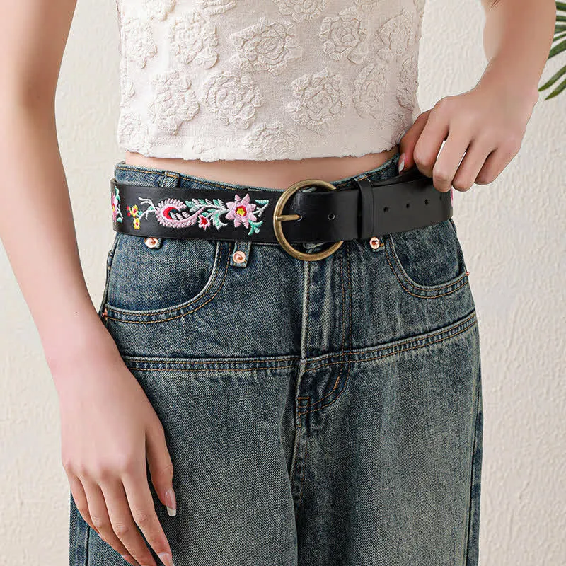 Women's Boho Floral Embroidery Ethnic Leather Belt sold by FloralTrip product image thumbnail 2