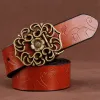 Women's Vintage Flower Hollow Buckle Embossed Leather Belt sold by FloralTrip