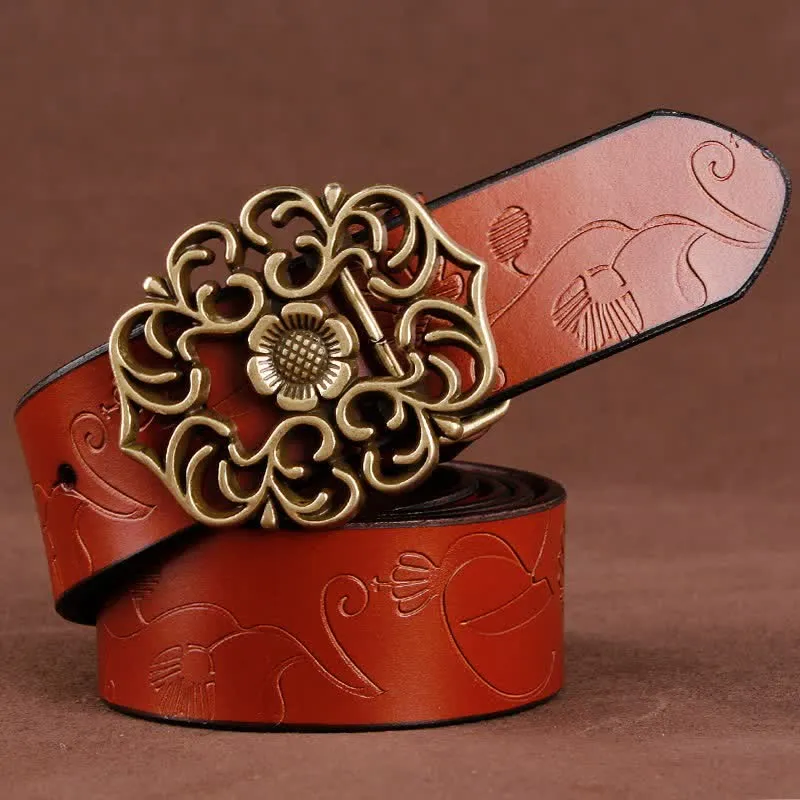 Women's Vintage Flower Hollow Buckle Embossed Leather Belt sold by FloralTrip product image thumbnail 5