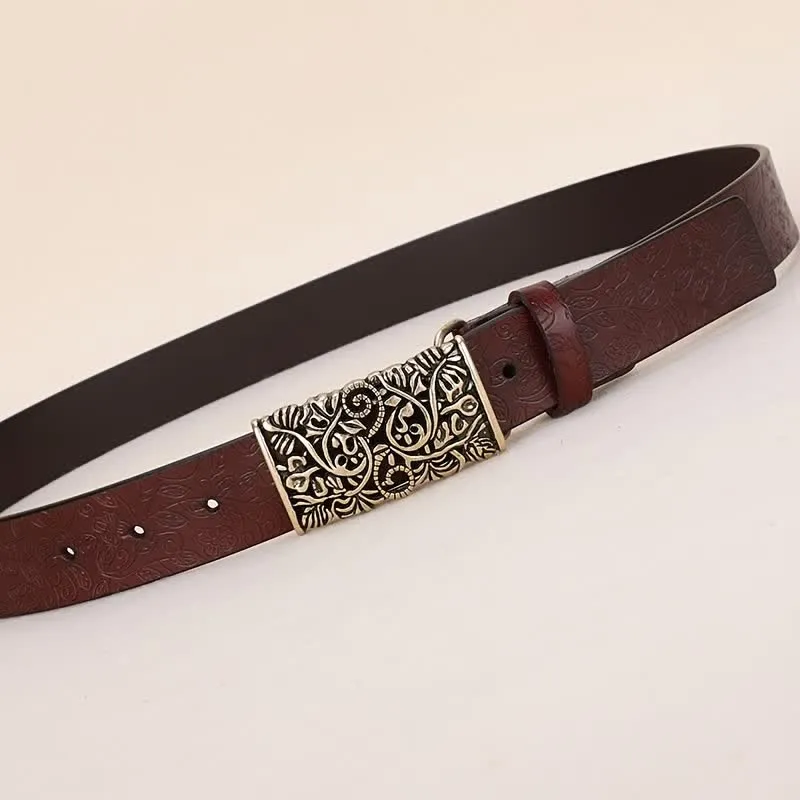 Women's Retro Embossed Hollow Flower Buckle Leather Belt sold by FloralTrip product image thumbnail 5