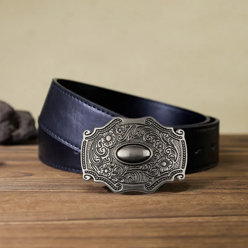 Men's DIY Engraved Floral Decor Buckle Leather Belt sold by FloralTrip product image thumbnail 3