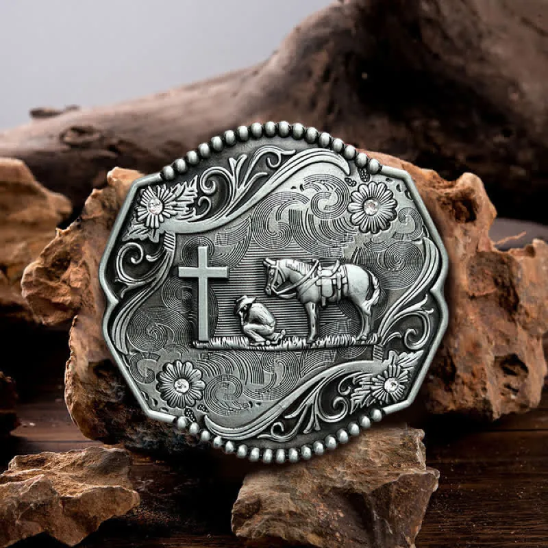 Men's DIY Kneeling Prayer Hexagon Buckle Leather Belt sold by FloralTrip