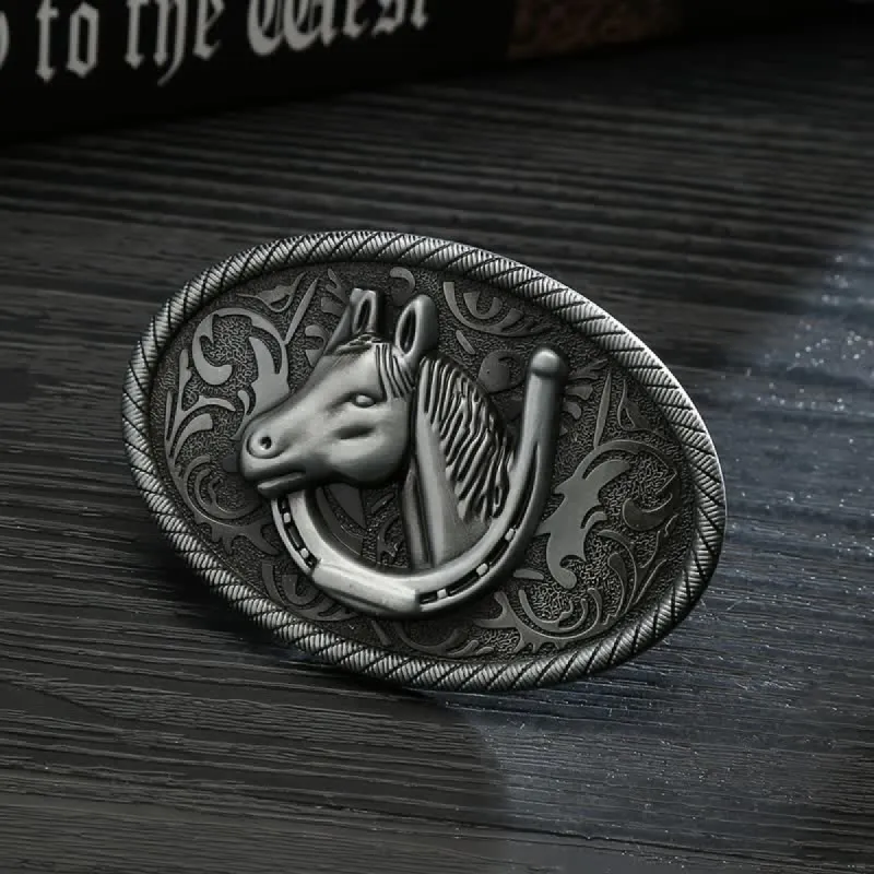 Men's DIY Antique Silver Horseshoe Buckle Leather Belt sold by FloralTrip