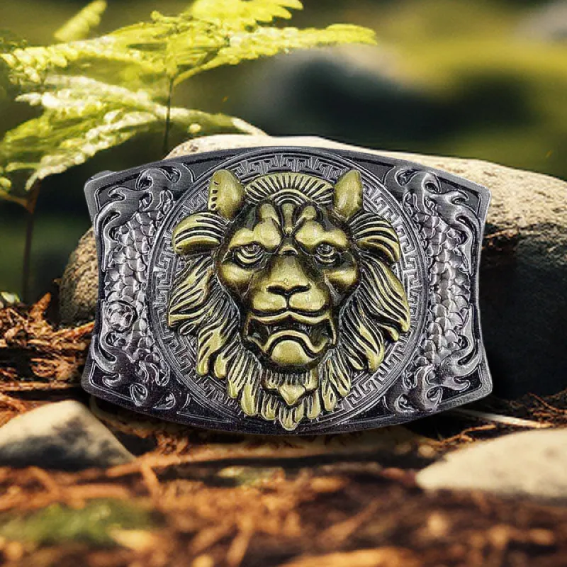 Men's DIY Gold Lion Hidden Folding Knife Leather Belt sold by FloralTrip