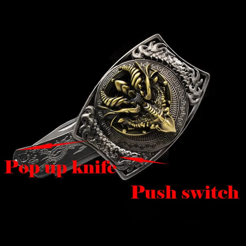 Men's DIY Sharp-billed Dragon Hidden Folding Knife Leather Belt sold by FloralTrip product image thumbnail 2