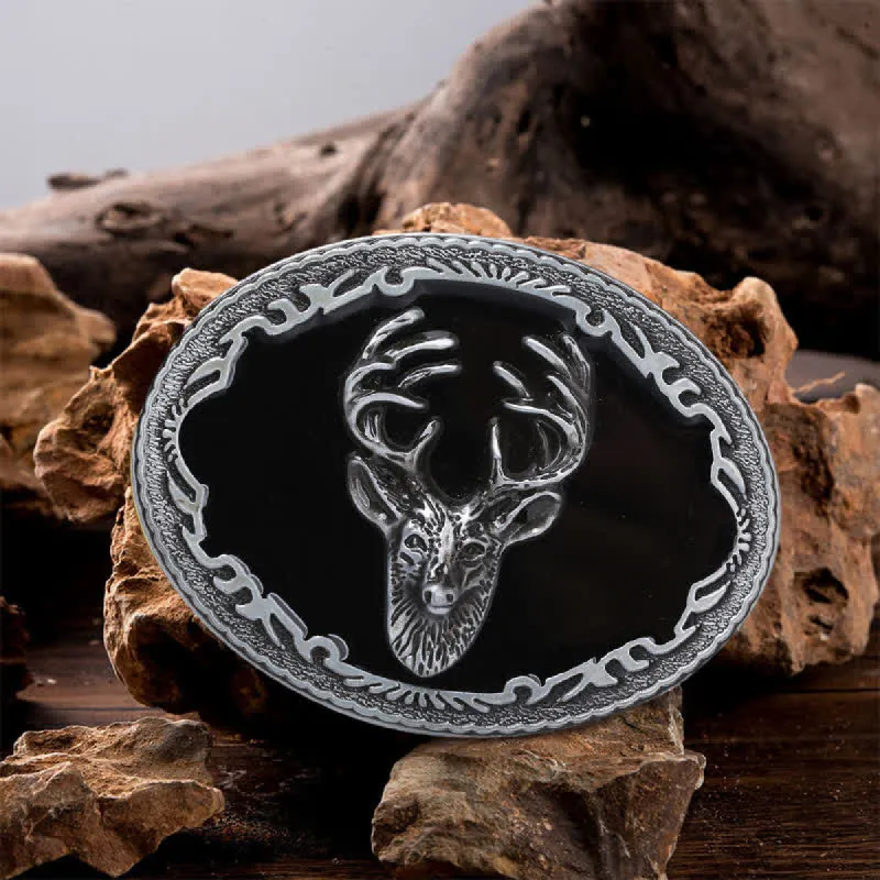 Men's DIY Black Deer Head Buckle Leather Belt sold by FloralTrip