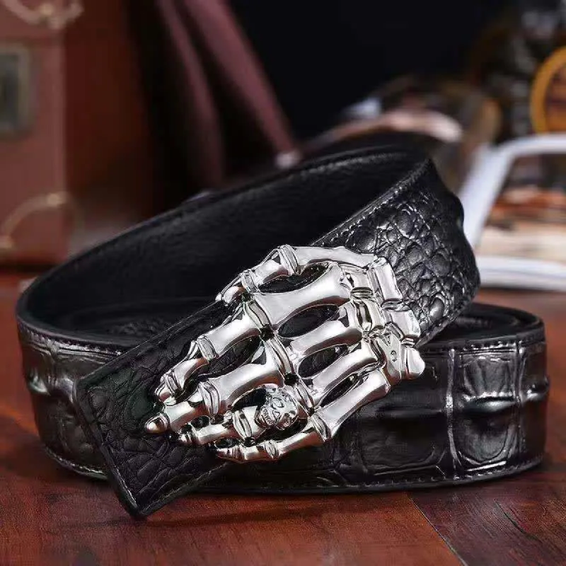 Men's Skull Hand Bone Crocodile Pattern Leather Belt sold by FloralTrip