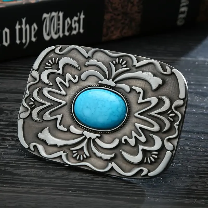 Men's DIY Turquoise Stone Flower Buckle Leather Belt sold by FloralTrip