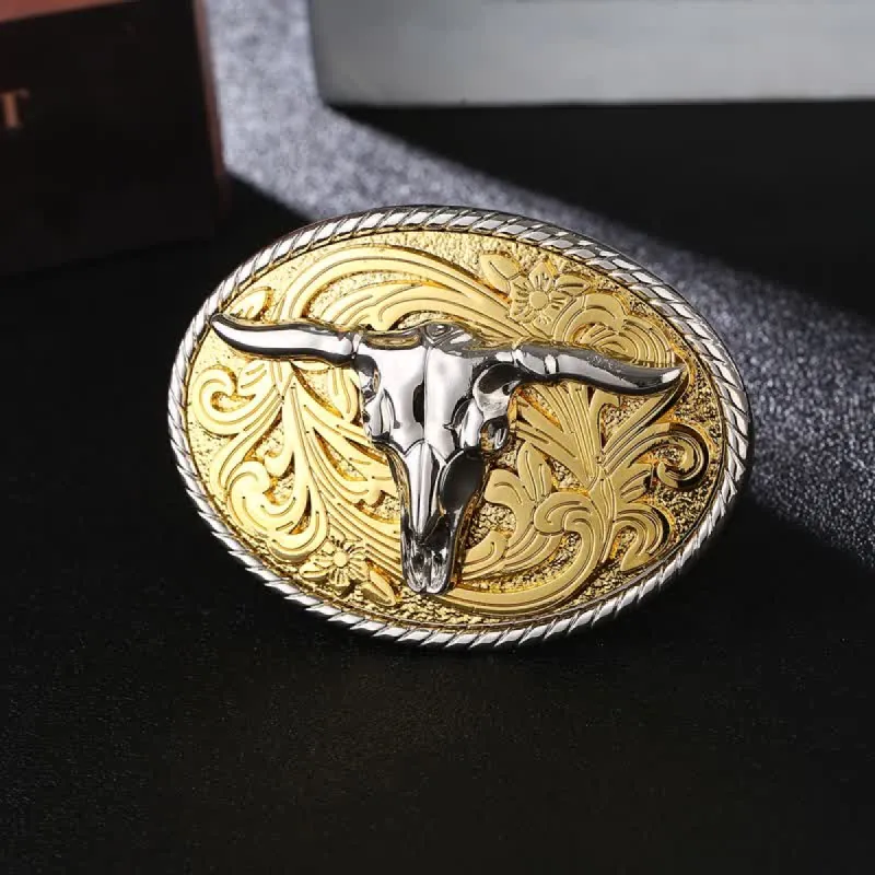 Men's DIY Shining Golden Bull Head Buckle Leather Belt sold by FloralTrip
