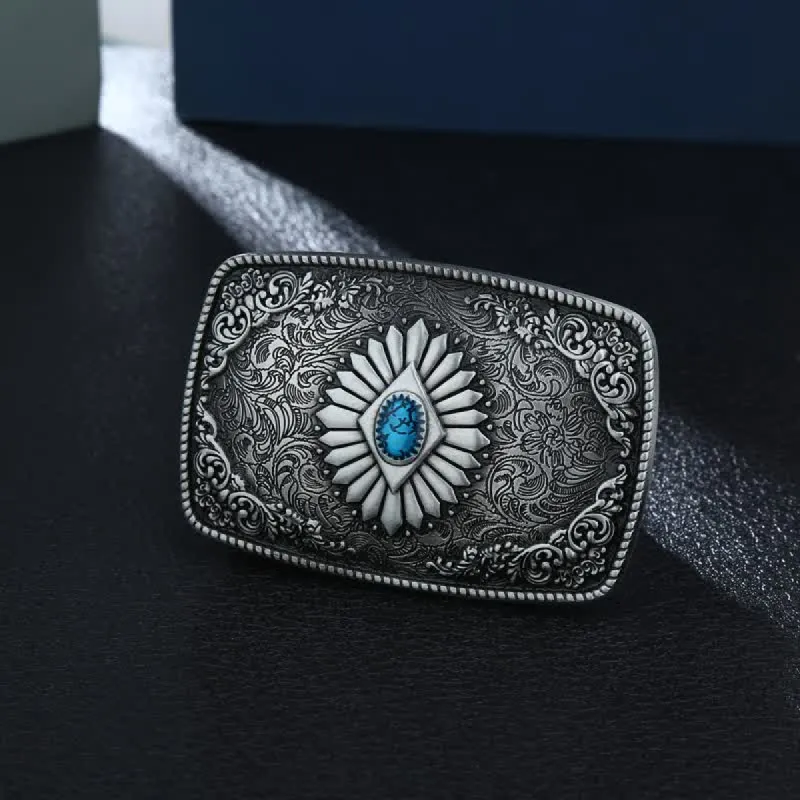 Men's DIY Square Turquoise Western Buckle Leather Belt sold by FloralTrip
