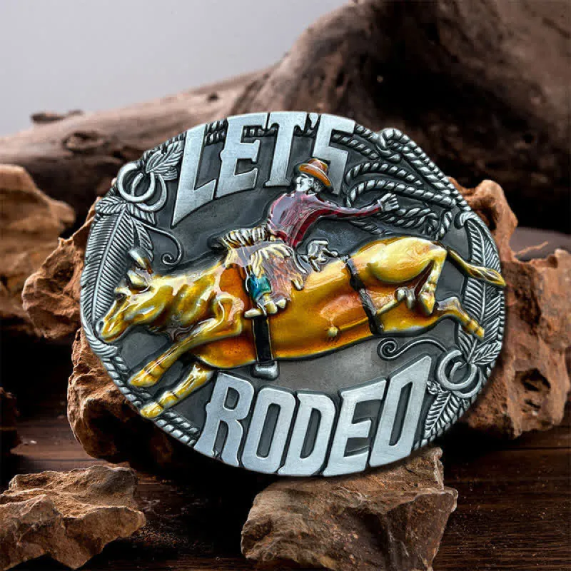 Men's DIY Let's Rodeo Enamel Bull Buckle Leather Belt sold by FloralTrip
