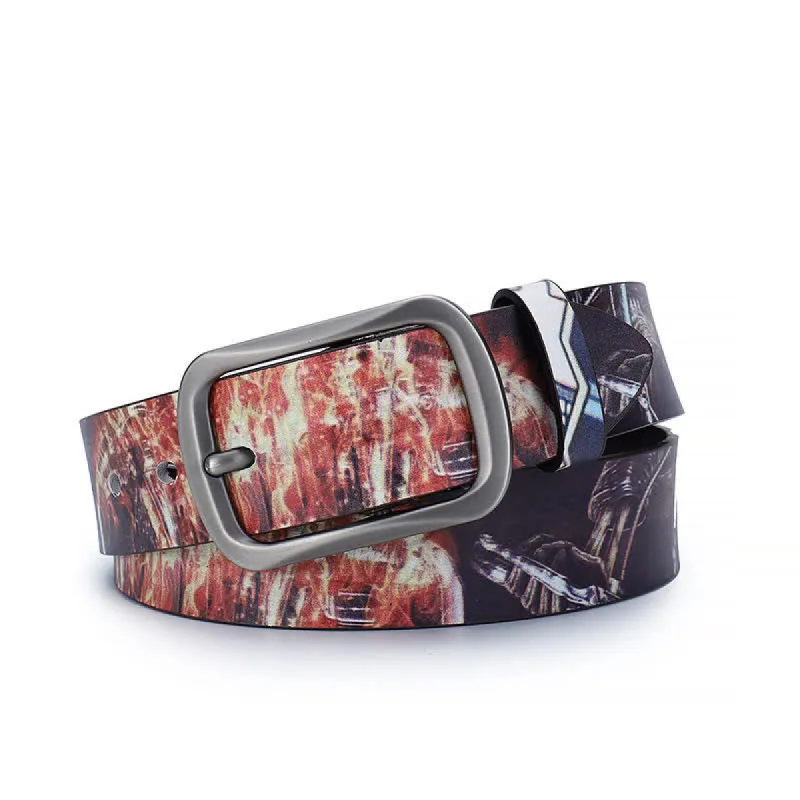 Orange & Black Skull Graffiti Pattern Genuine Leather Belt sold by FloralTrip
