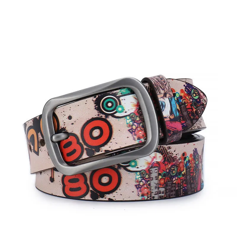 Pink City Letter Graffiti Pattern Genuine Leather Belt sold by FloralTrip
