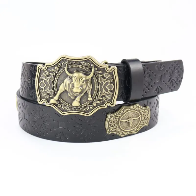 Men's Yak Matador Bull Decor Leather Belt sold by FloralTrip
