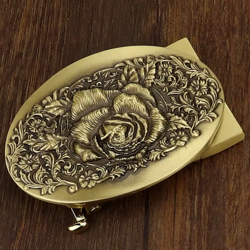 Men's DIY 3D Craved Flowers Automatic Buckle Leather Belt sold by FloralTrip